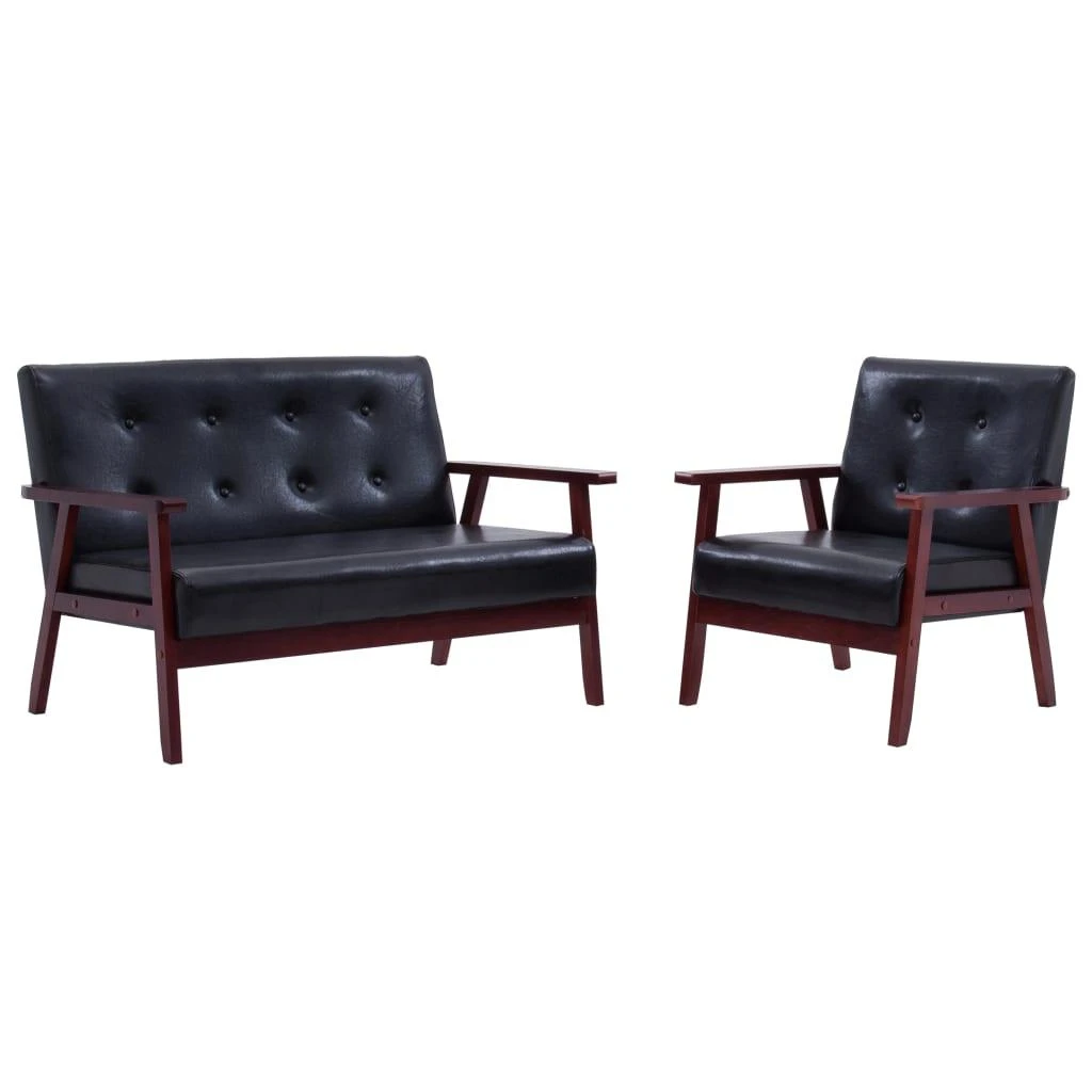 Sofa Sofos komplektas, 2 dalių, juodos spalvos, dirbtinė oda