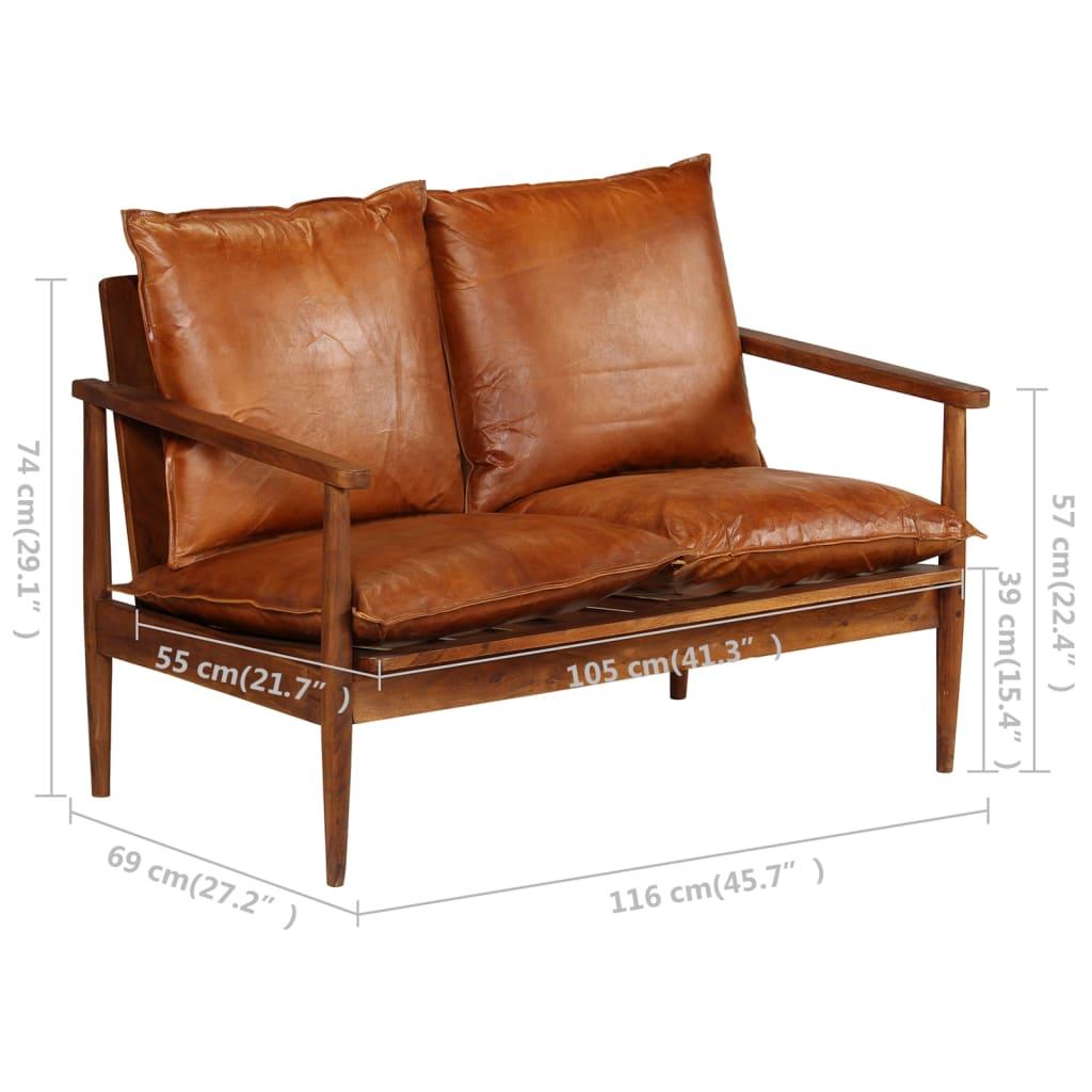 Sofa Sofos komplektas, 2 dalių, rudas, tikra oda ir akacijos masyvas