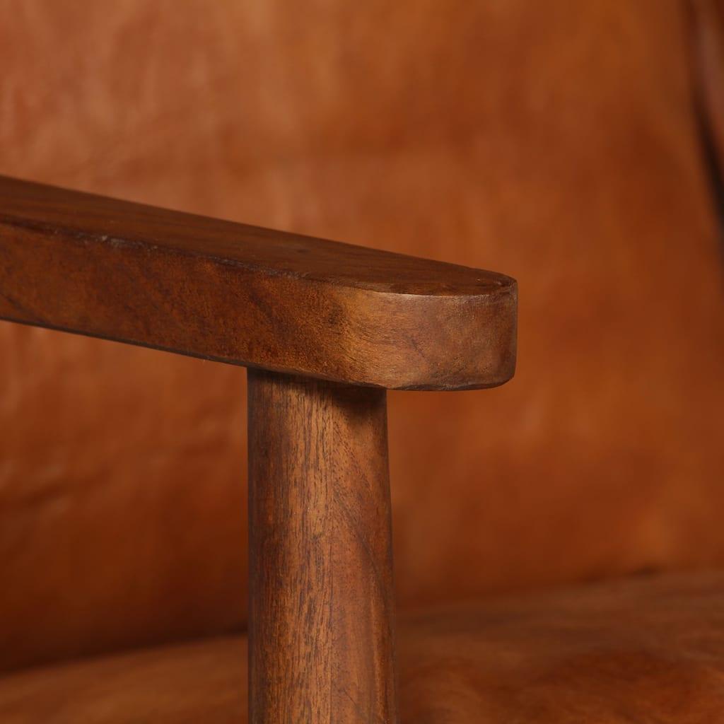Sofa Sofos komplektas, 2 dalių, rudas, tikra oda ir akacijos masyvas