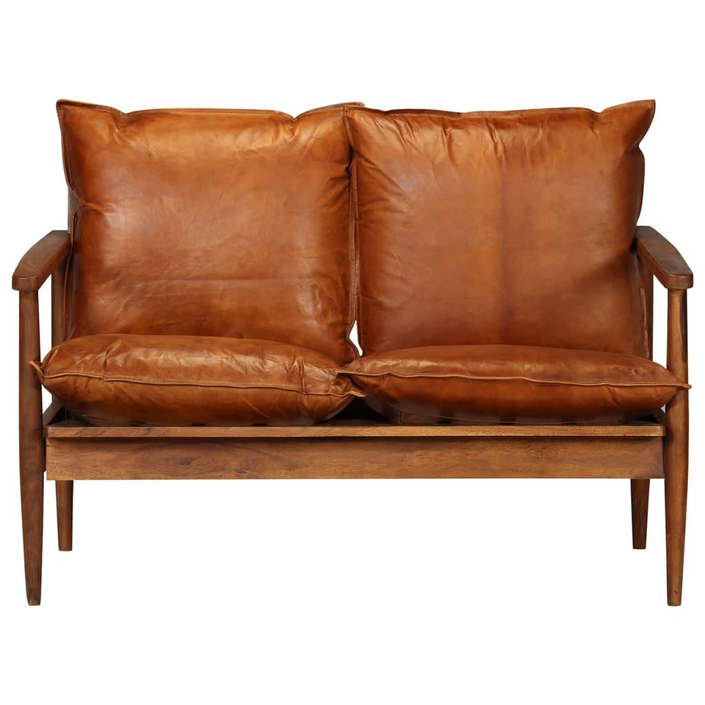Sofa Sofos komplektas, 2 dalių, rudas, tikra oda ir akacijos masyvas