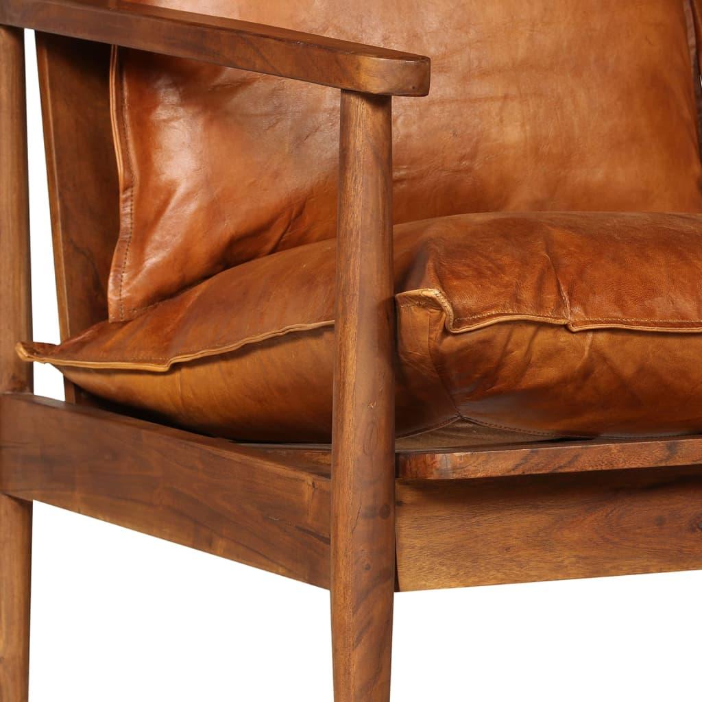 Sofa Sofos komplektas, 2 dalių, rudas, tikra oda ir akacijos masyvas