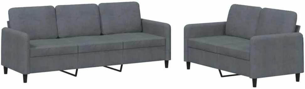 Sofa Sofos komplektas, 2 dalių, tamsiai pilkos spalvos, aksomas