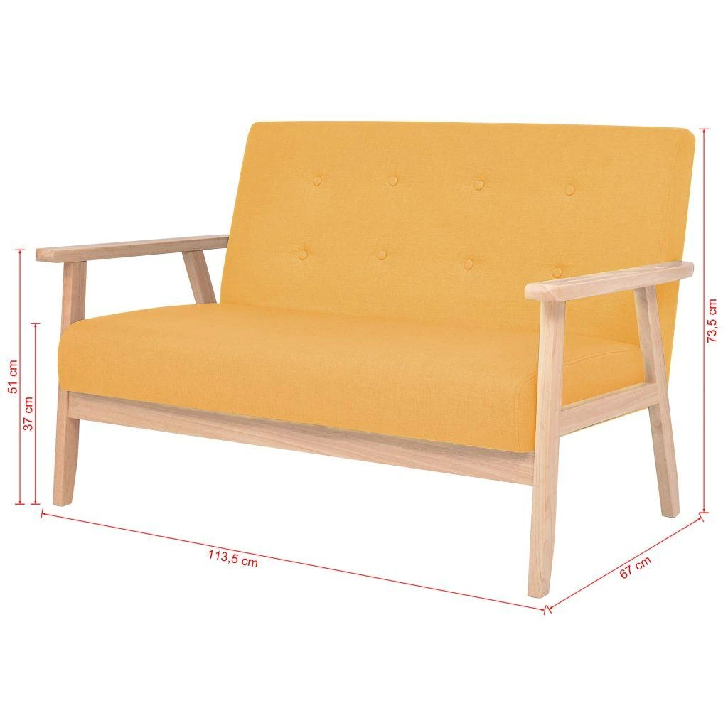 Sofa Sofos komplektas, 3 dalių, audinys, geltonos spalvos