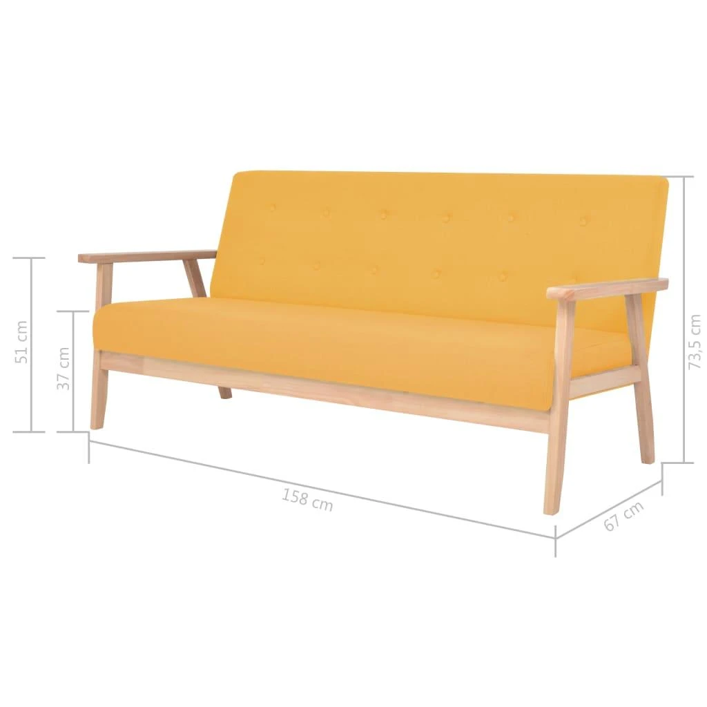 Sofa Sofos komplektas, 3 dalių, geltonos spalvos, audinys