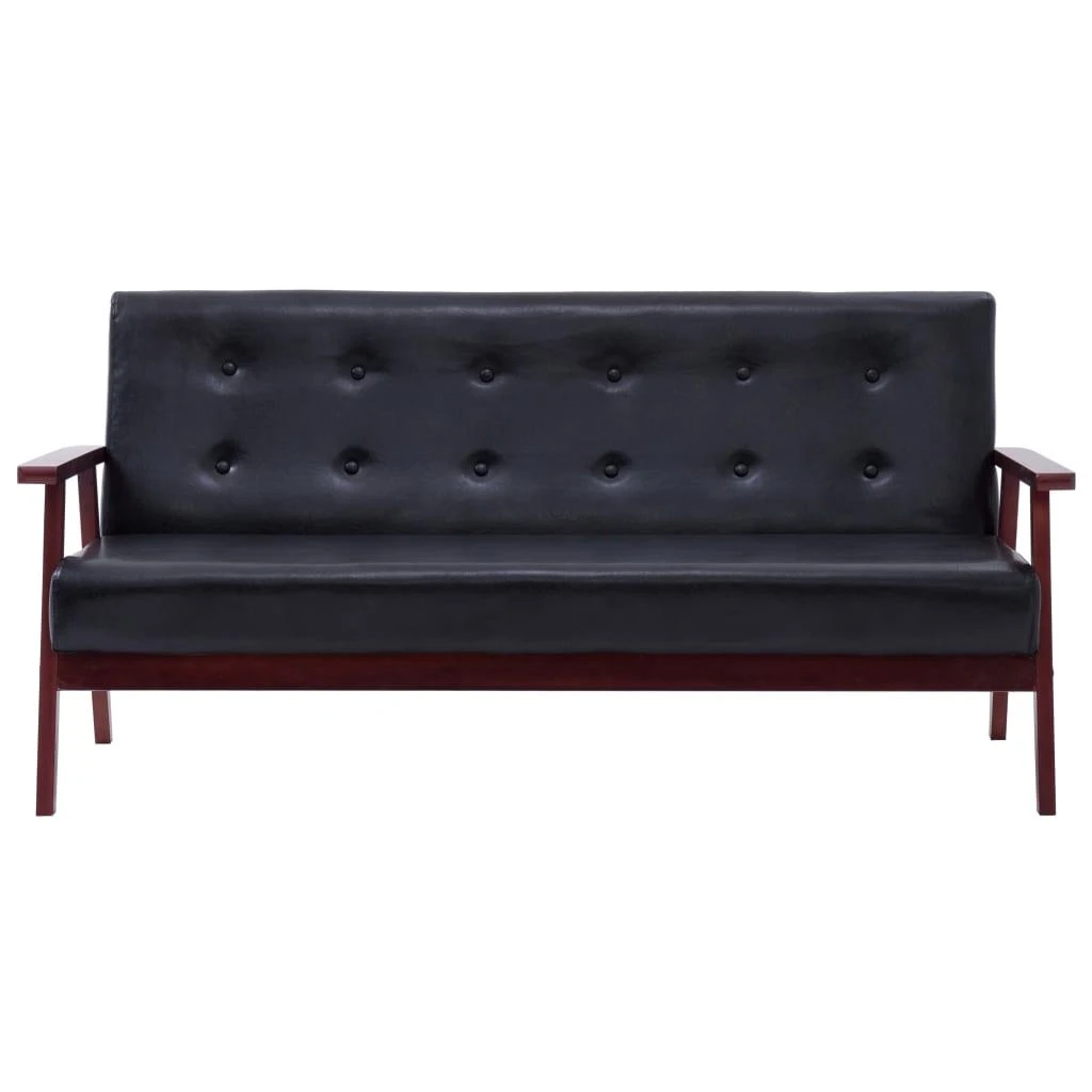 Sofa Sofos komplektas, 3 dalių, juodos spalvos, dirbtinė oda