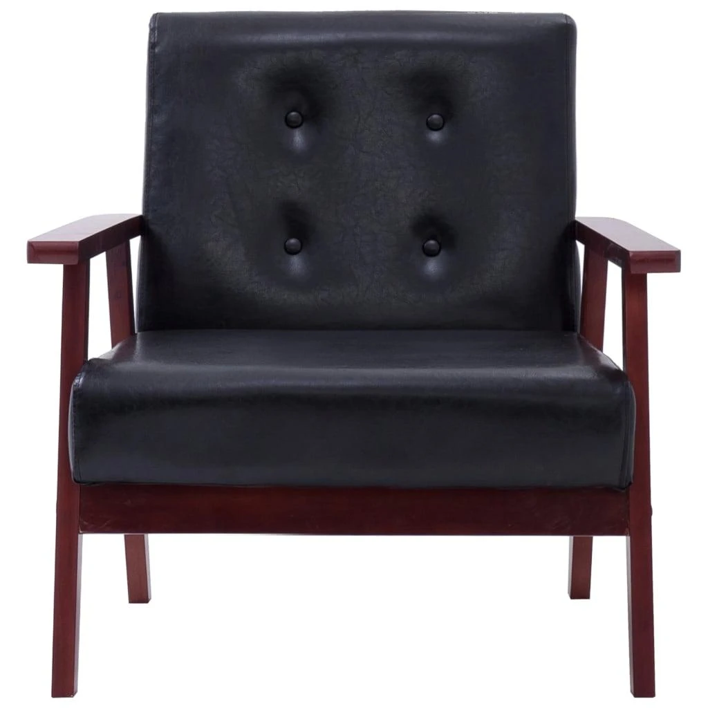 Sofa Sofos komplektas, 3 dalių, juodos spalvos, dirbtinė oda