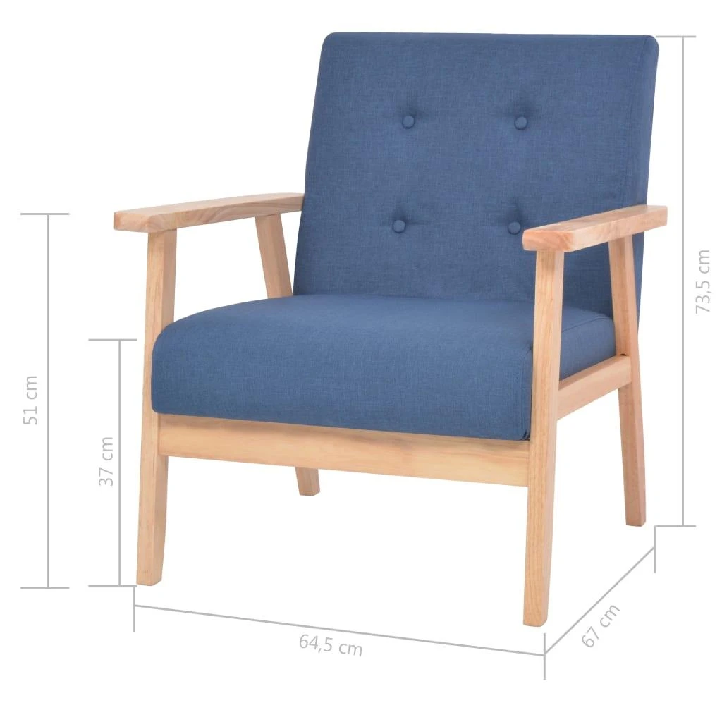 Sofa Sofos komplektas, 3 dalių, mėlynos spalvos, audinys