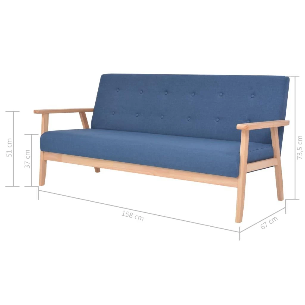 Sofa Sofos komplektas, 3 dalių, mėlynos spalvos, audinys