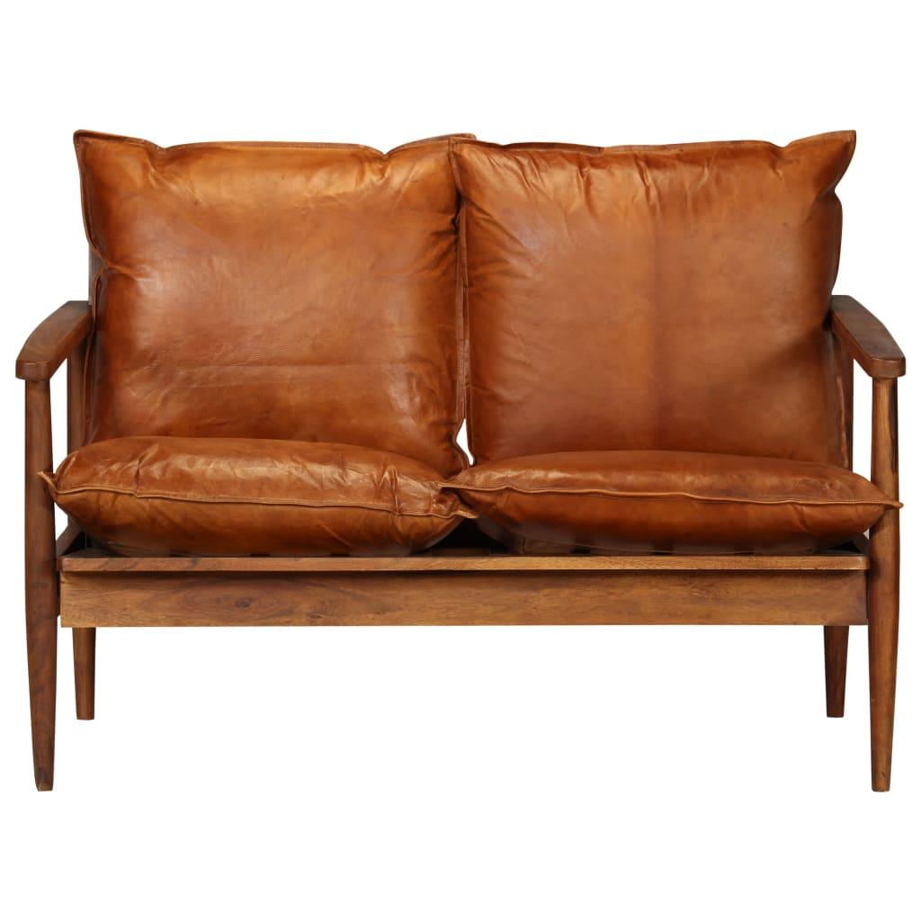 Sofa Sofos komplektas, 3 dalių, rudas, tikra oda ir akacijos masyvas