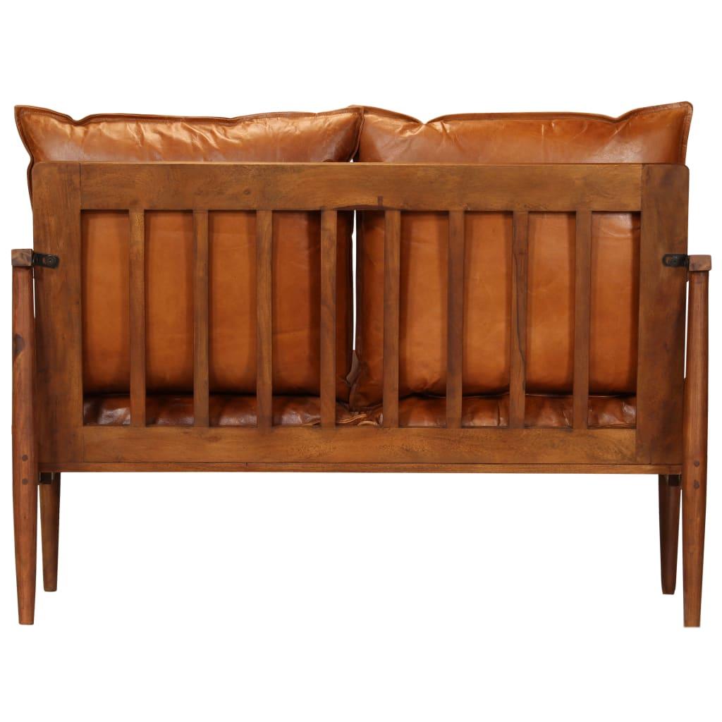 Sofa Sofos komplektas, 3 dalių, rudas, tikra oda ir akacijos masyvas