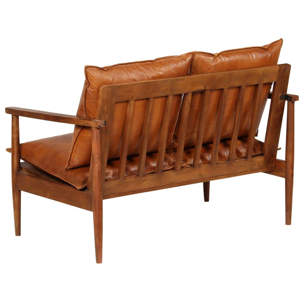 Sofa Sofos komplektas, 3 dalių, rudas, tikra oda ir akacijos masyvas