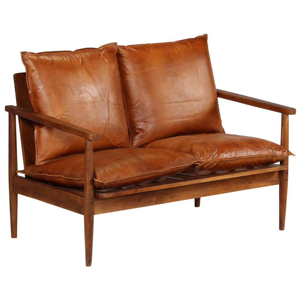 Sofa Sofos komplektas, 3 dalių, rudas, tikra oda ir akacijos masyvas
