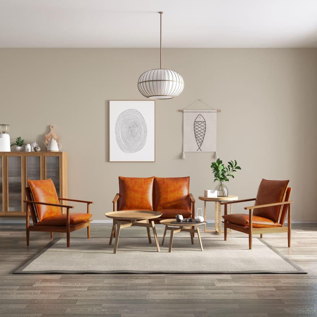 Sofa Sofos komplektas, 3 dalių, rudas, tikra oda ir akacijos masyvas