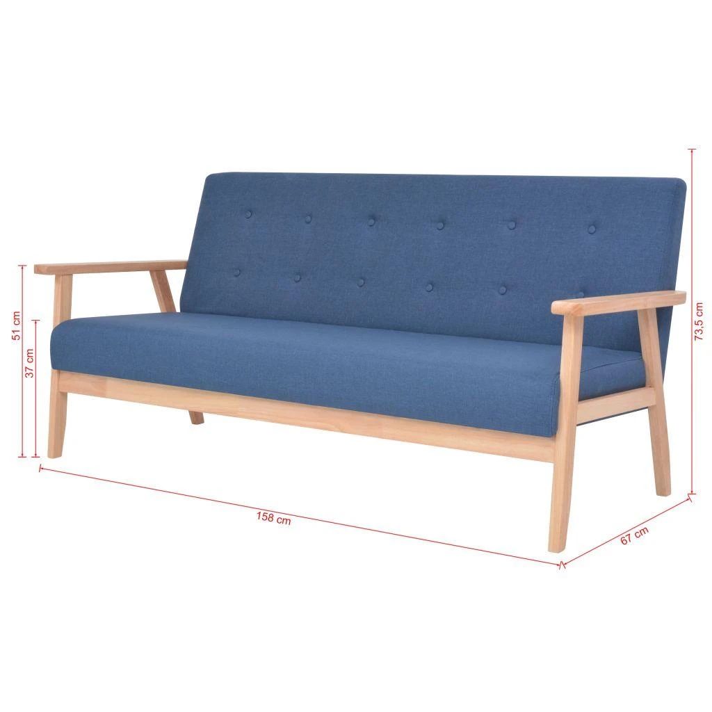 Sofa Sofos komplektas, 3d., audinys, mėlynas