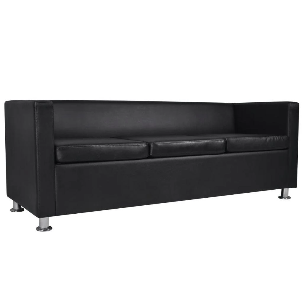 Sofa Sofos komplektas, juodas, dirbtinė oda, 3-vietis ir 2-vietis