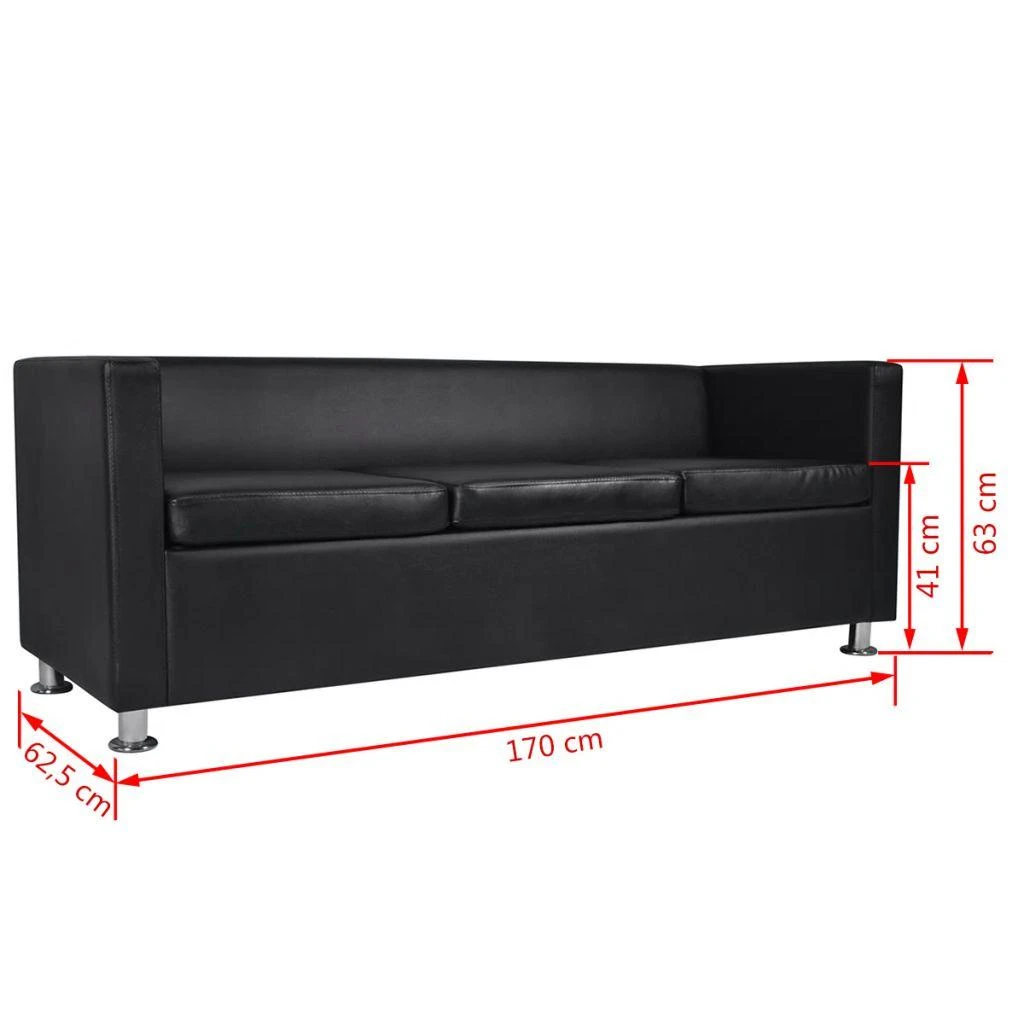 Sofa Sofos komplektas, juodas, dirbtinė oda, 3-vietis ir 2-vietis