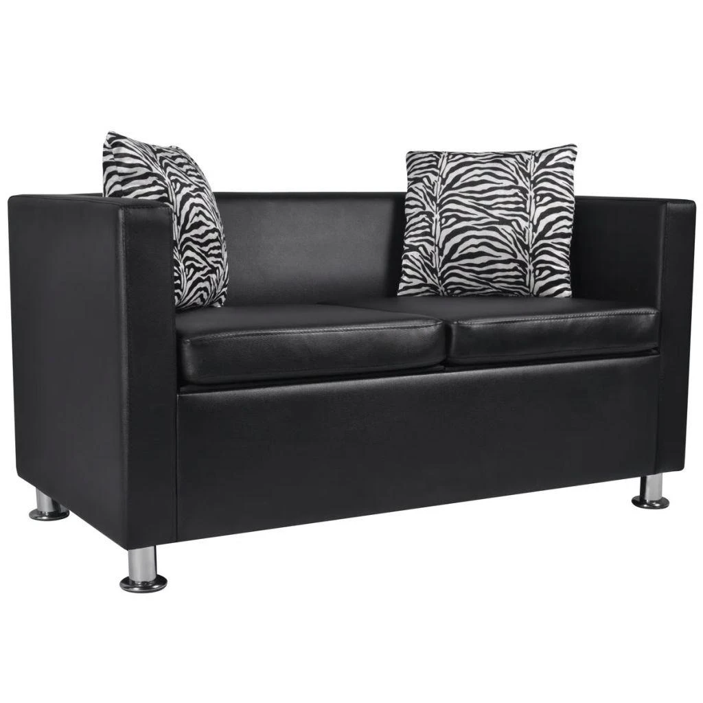 Sofa Sofos komplektas, juodas, dirbtinė oda, 3-vietis ir 2-vietis