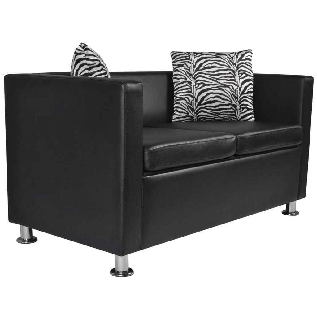 Sofa Sofos komplektas, juodas, dirbtinė oda, 3-vietis ir 2-vietis