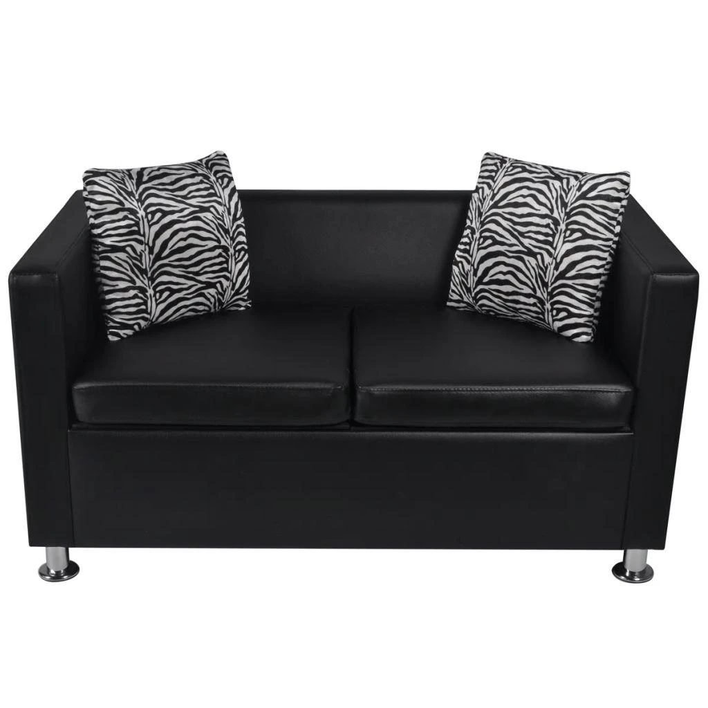 Sofa Sofos komplektas, juodas, dirbtinė oda, 3-vietis ir 2-vietis