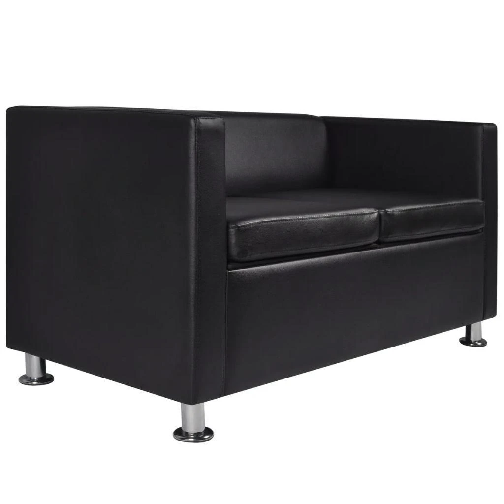 Sofa Sofos komplektas, juodas, dirbtinė oda, 3-vietis ir 2-vietis