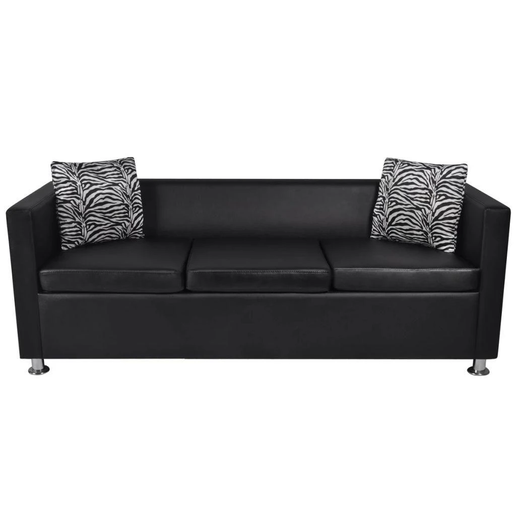Sofa Sofos komplektas, juodas, dirbtinė oda, 3-vietis ir 2-vietis