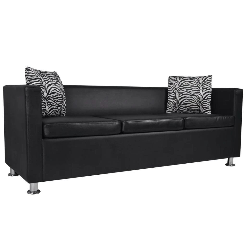 Sofa Sofos komplektas, juodas, dirbtinė oda, 3-vietis ir 2-vietis