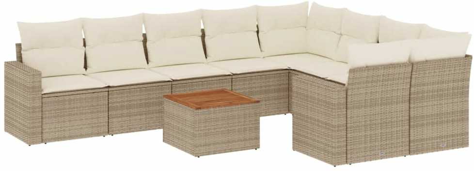 Sofa Sofos komplektas su pagalvėlėmis, 10 dalių, smėlio, poliratanas