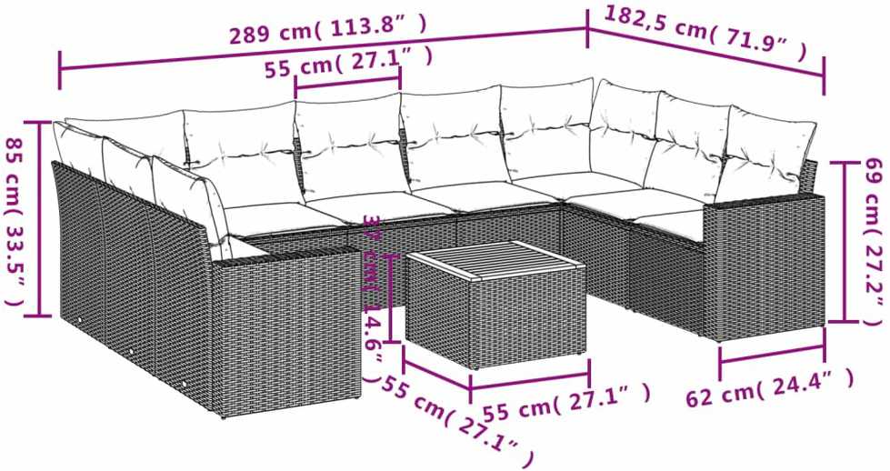 Sofa Sofos komplektas su pagalvėlėmis, 10 dalių, smėlio, poliratanas