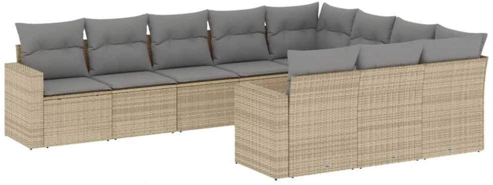 Sofa Sofos komplektas su pagalvėlėmis, 10 dalių, smėlio, poliratanas