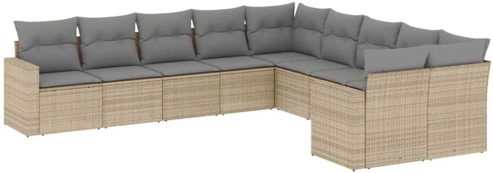 Sofa Sofos komplektas su pagalvėlėmis, 10 dalių, smėlio, poliratanas