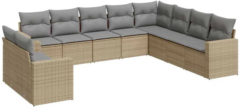 Sofa Sofos komplektas su pagalvėlėmis, 10 dalių, smėlio, poliratanas