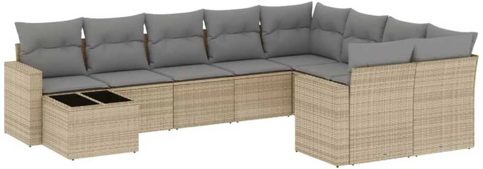 Sofa Sofos komplektas su pagalvėlėmis, 10 dalių, smėlio, poliratanas