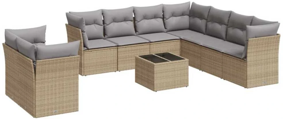 Sofa Sofos komplektas su pagalvėlėmis, 10 dalių, smėlio, poliratanas