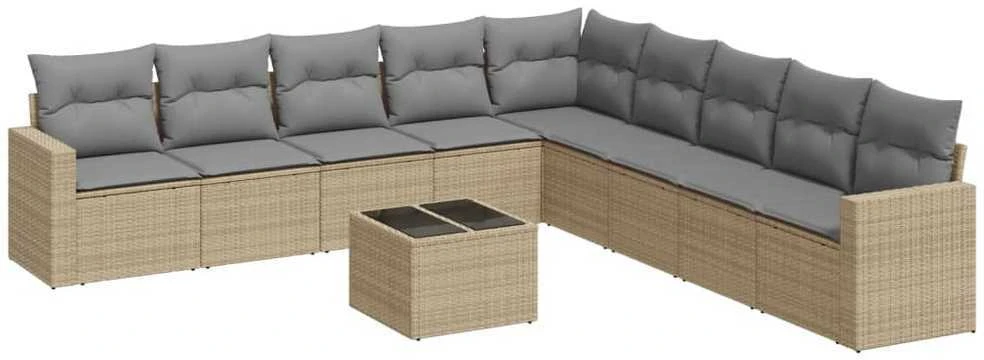 Sofa Sofos komplektas su pagalvėlėmis, 10 dalių, smėlio, poliratanas