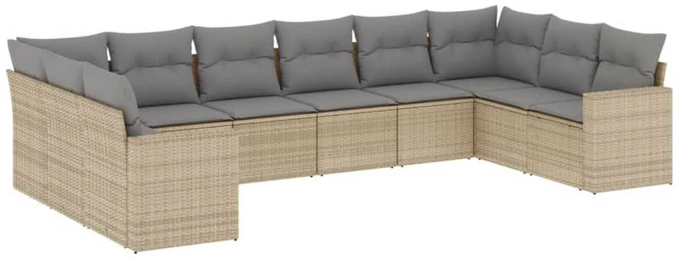 Sofa Sofos komplektas su pagalvėlėmis, 10 dalių, smėlio, poliratanas