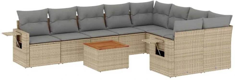 Sofa Sofos komplektas su pagalvėlėmis, 10 dalių, smėlio, poliratanas