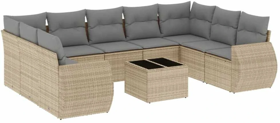 Sofa Sofos komplektas su pagalvėlėmis, 10 dalių, smėlio, poliratanas