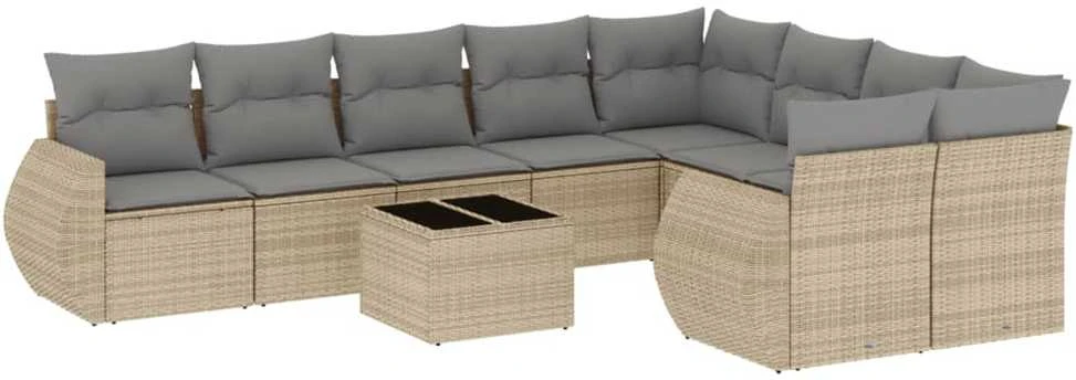 Sofa Sofos komplektas su pagalvėlėmis, 10 dalių, smėlio, poliratanas