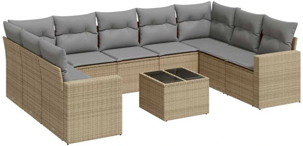 Sofa Sofos komplektas su pagalvėlėmis, 10 dalių, smėlio, poliratanas