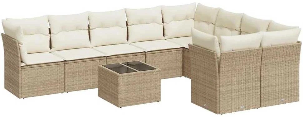 Sofa Sofos komplektas su pagalvėlėmis, 10 dalių, smėlio, poliratanas