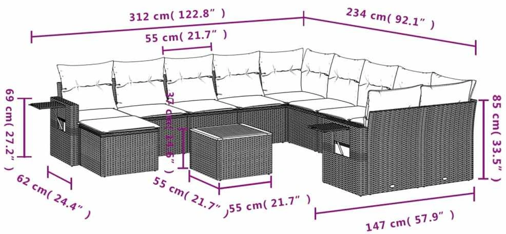 Sofos komplektas su pagalvėlėmis, 12 dalių, juodas, poliratanas