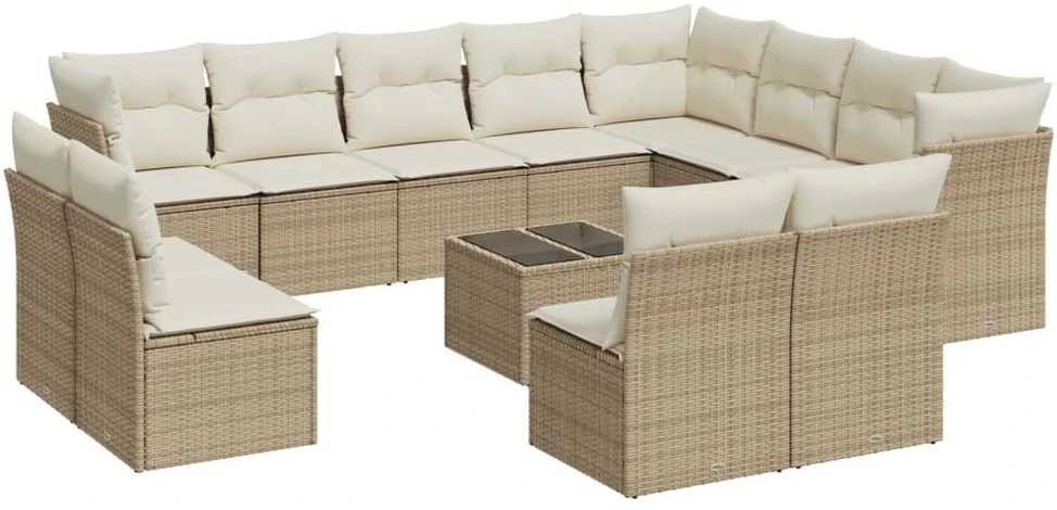 Sofa Sofos komplektas su pagalvėlėmis, 13 dalių, smėlio, poliratanas