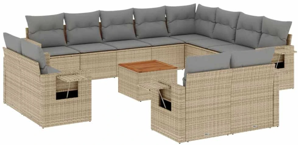 Sofa Sofos komplektas su pagalvėlėmis, 13 dalių, smėlio, poliratanas