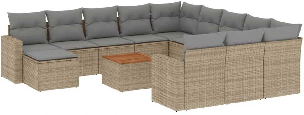 Sofa Sofos komplektas su pagalvėlėmis, 13 dalių, smėlio, poliratanas