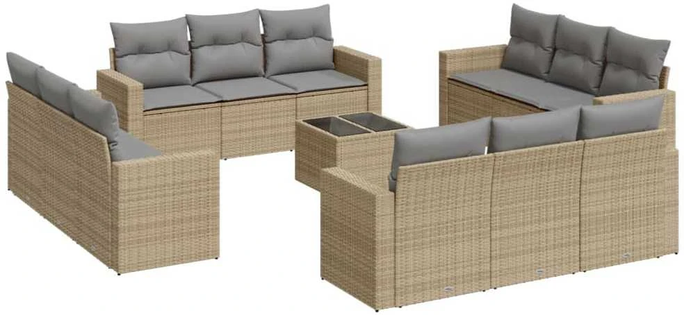 Sofa Sofos komplektas su pagalvėlėmis, 13 dalių, smėlio, poliratanas