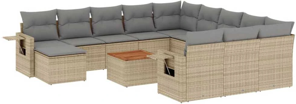 Sofa Sofos komplektas su pagalvėlėmis, 13 dalių, smėlio, poliratanas