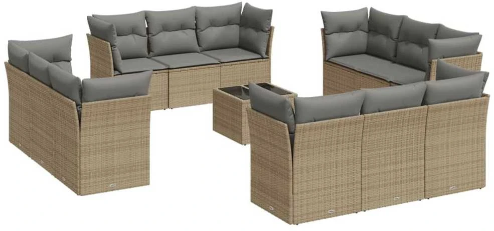 Sofa Sofos komplektas su pagalvėlėmis, 13 dalių, smėlio, poliratanas