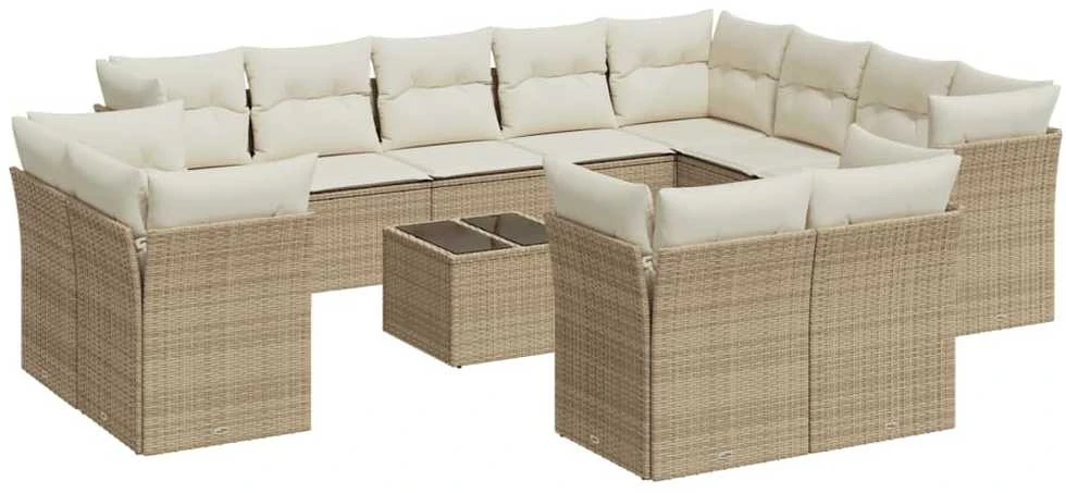 Sofa Sofos komplektas su pagalvėlėmis, 13 dalių, smėlio, poliratanas