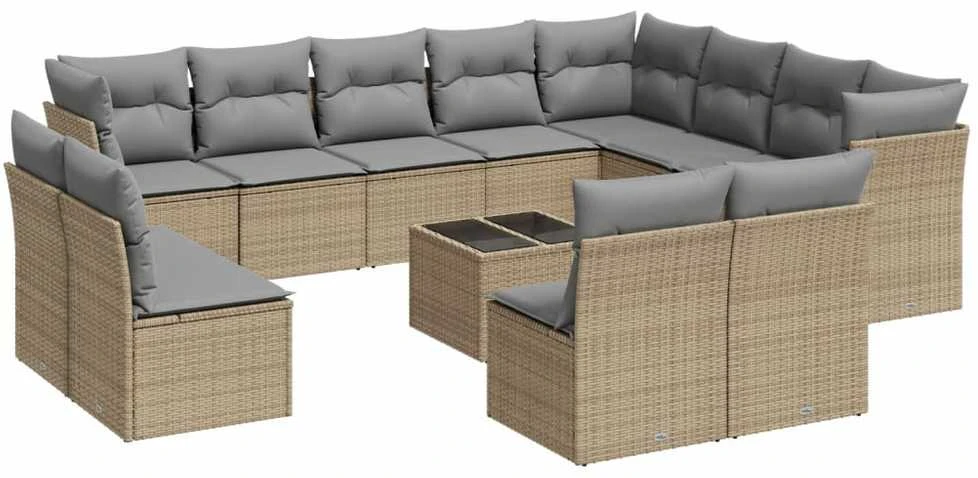 Sofa Sofos komplektas su pagalvėlėmis, 13 dalių, smėlio, poliratanas