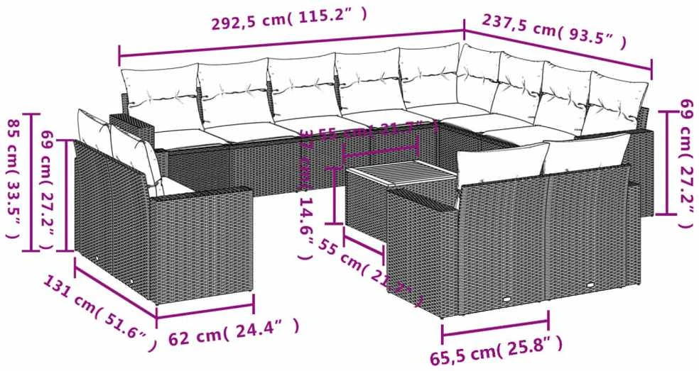 Sofos komplektas su pagalvėlėmis, 13 dalių, juodas, poliratanas